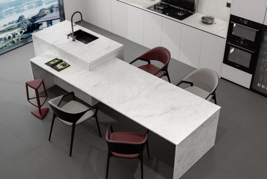 spieki kwarcowe Carrara Gold kuchnia
